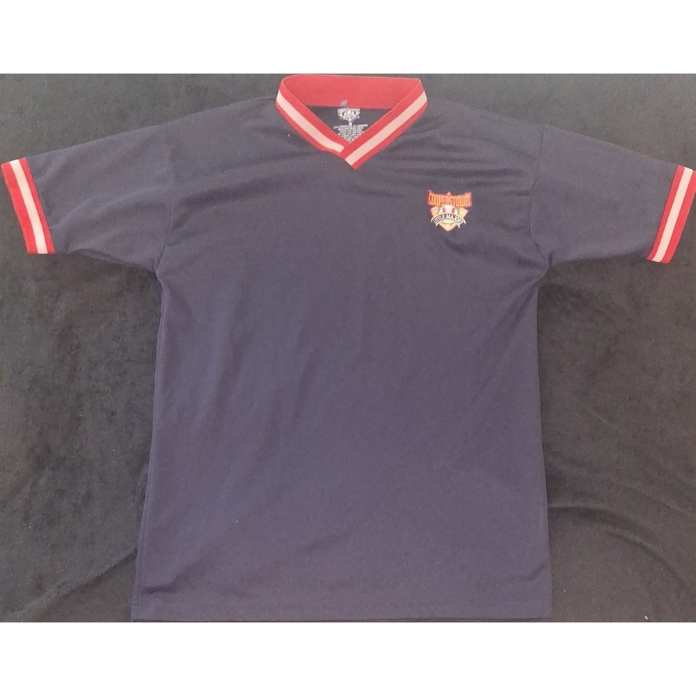 Cooperstown Men's Baseball Jersey M Navy V-Neck Short Sleeve Logo #6